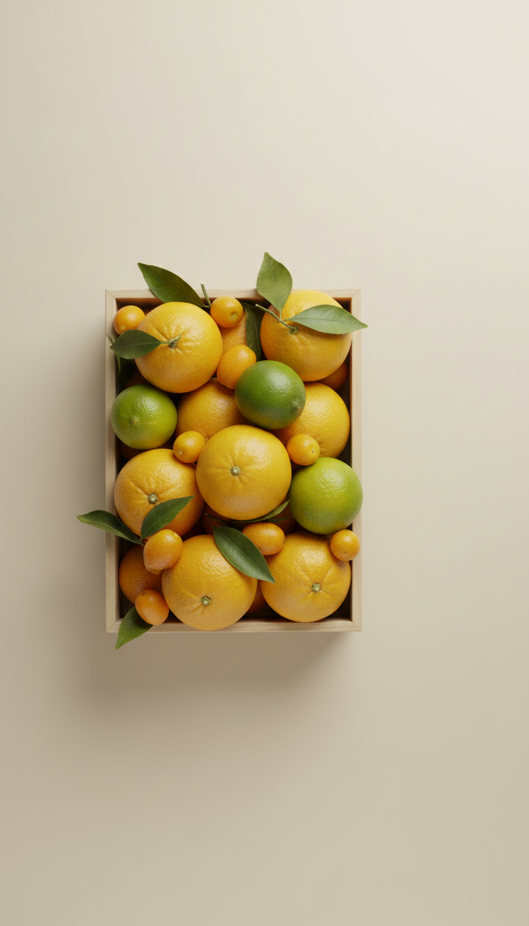 Golden Citrus Oranges in Wooden Crate