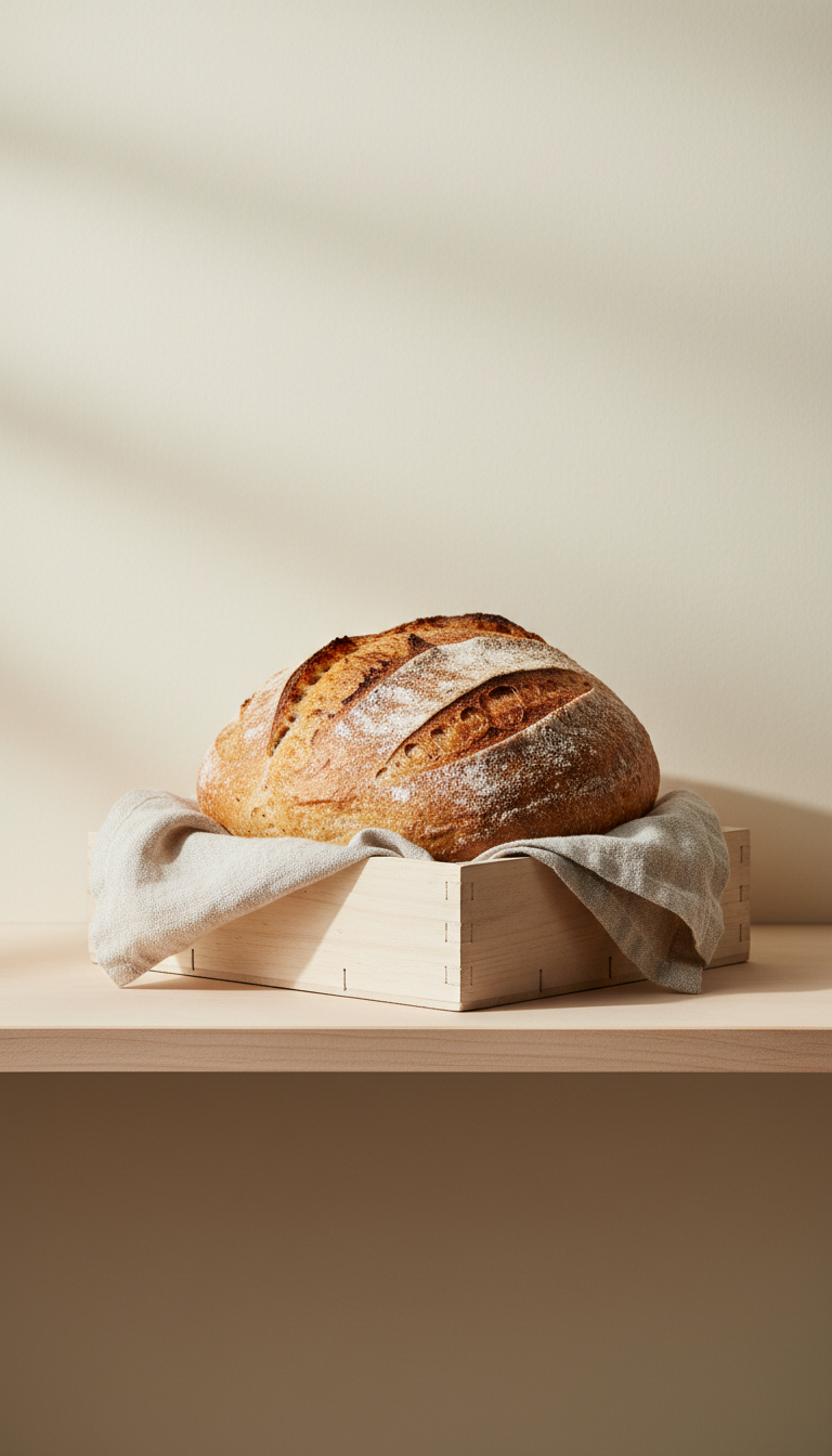 Artisan Sourdough Loaf on Linen Napkin